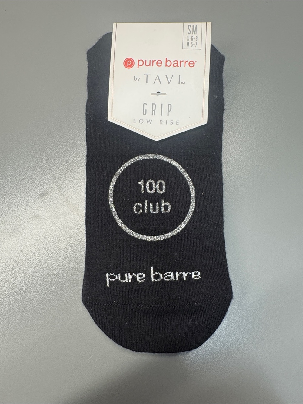 BYTAVI Pure Barre Grip Low-Rise Socks in Black with Silver Accent